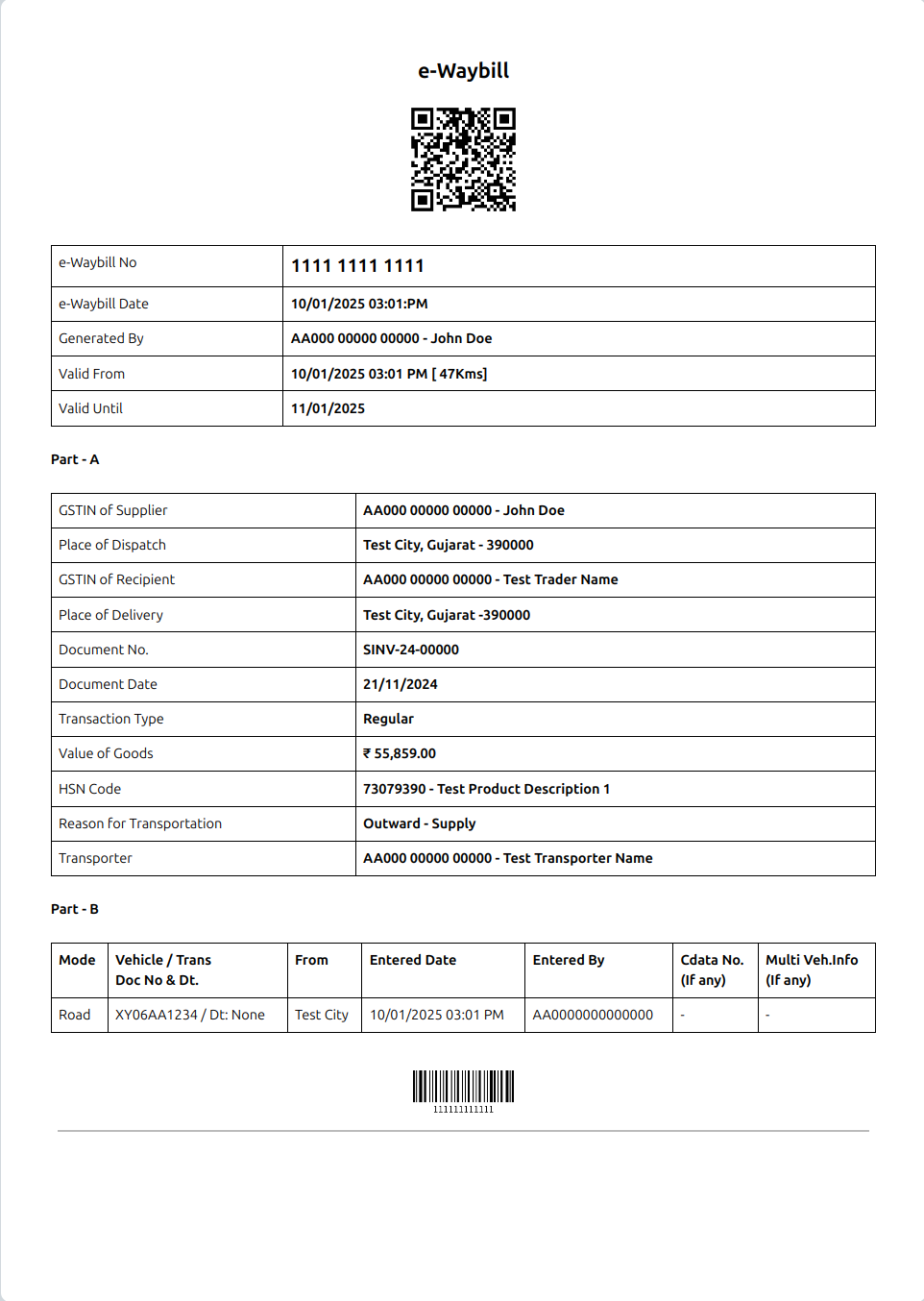 ERPNext e-Waybill Simplified print format