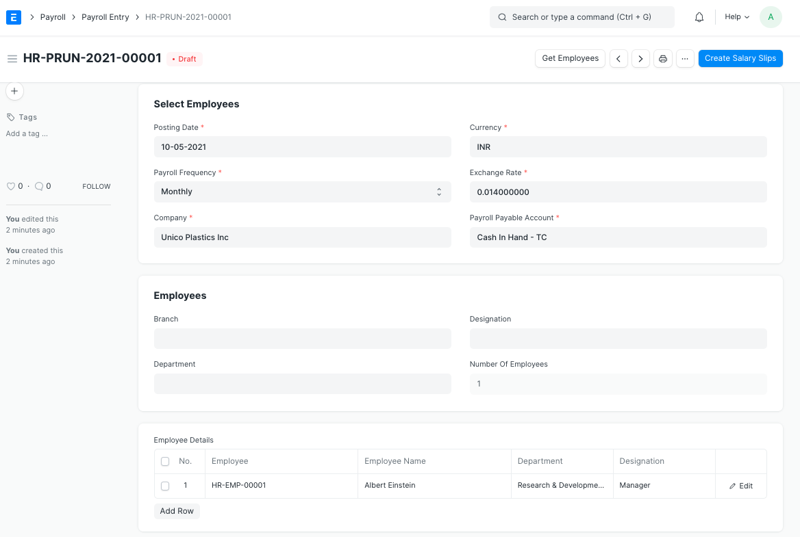 ERPNext Payroll Entry