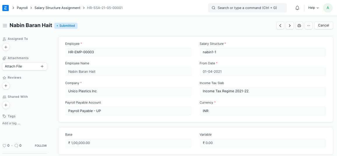 ERPNext Salary Structure Assignment
